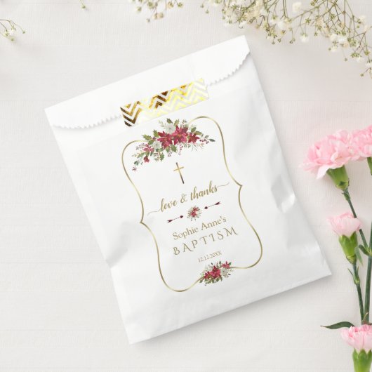 水彩白赤ポインセチア金ゴールド洗礼 フェイバーバッグ (封をした状態)