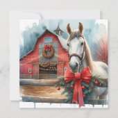 水彩白馬とフェスティバルファームクリスマス シーズンカード (正面)