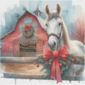 水彩白馬とフェスティバルファームクリスマス シール (正面)