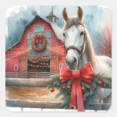 水彩白馬とフェスティバルファームクリスマス スクエアシール (正面)