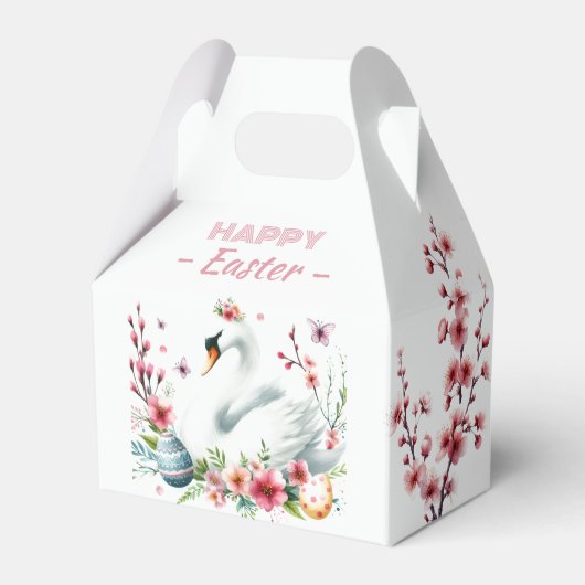 水彩白鳥のイースターエッグ&さくらんぼの花 –  フェイバーボックス (正面サイド)