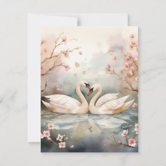 水彩白鳥カップル シーズンカード (正面)