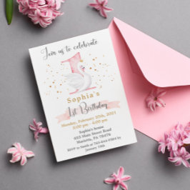 水彩白鳥プリンセス1st誕生日パーティー 招待状