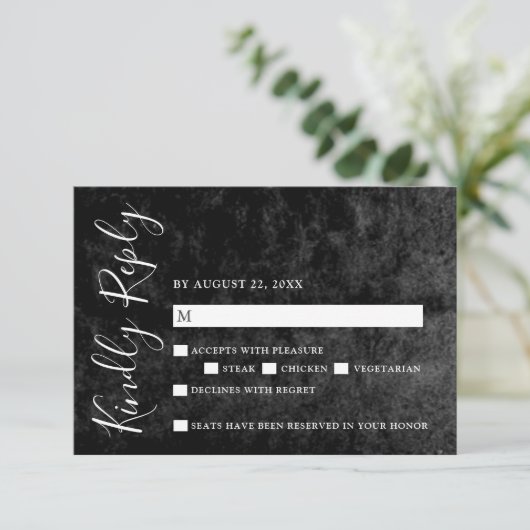 水彩白黒ウェディングRSVPカード 出欠カード (スタンド正面)