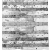 水彩白黒ストライプの シャワーカーテン (正面)