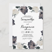 水彩白黒バラ 招待状 (正面)