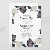 水彩白黒バラ 招待状 (正面/裏面)