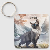 水彩白黒毛羽立自然 キーホルダー (正面)