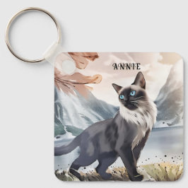 水彩白黒毛羽立自然 キーホルダー