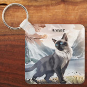 水彩白黒毛羽立自然 キーホルダー (正面)