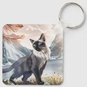 水彩白黒毛羽立自然 キーホルダー (裏面)