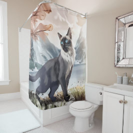 水彩白黒毛羽立自然 シャワーカーテン