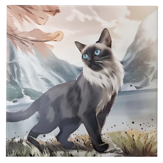 水彩白黒毛羽立自然 タイル (正面)