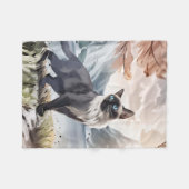 水彩白黒毛羽立自然 フリースブランケット (正面(横))