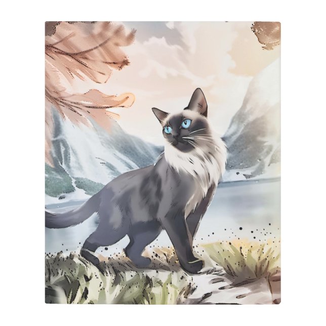 水彩白黒毛羽立自然 メタルプリント (正面)