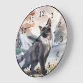 水彩白黒毛羽立自然 ラージ壁時計 (傾斜)