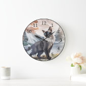 水彩白黒毛羽立自然 ラージ壁時計 (ホーム)