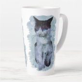 水彩白黒猫の青い目 カフェラテマグ (右アングル)