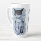 水彩白黒猫の青い目 カフェラテマグ (左アングル)
