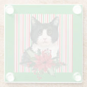 水彩白黒猫&ポインセチア ガラスコースター (裏面)