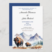 水彩白&ネイビーバイソンバファロ結婚ス 招待状 (正面/裏面)
