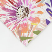 水彩白、ピンクの花 フリースブランケット (角)