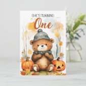 水彩白&ブラウンハッピーベア1st誕生日 招待状 (スタンド正面)