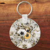 水彩白、黄色の花 キーホルダー (正面)