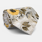 水彩白、黄色の花 ネクタイ (ロール)