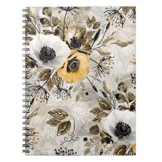 水彩白、黄色の花 ノートブック (正面)