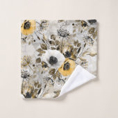 水彩白、黄色の花 バスタオルセット (ウォッシュタオル)