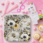 水彩白、黄色の花 ペーパープレート (パーティー)