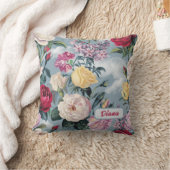 水彩白、黄色、ピンクのバラ クッション (ブランケット)