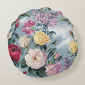 水彩白、黄色、ピンクのバラ ラウンドクッション (裏面)