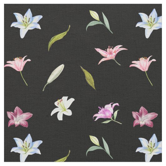 水彩百合花植物園 ファブリック (クローズアップ)