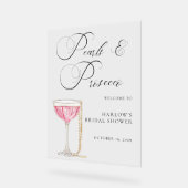 水彩真珠とプロセッコブライダルシャワー アクリルサイン (傾斜)