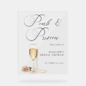 水彩真珠とプロセッコブライダルシャワー アクリルサイン (正面)