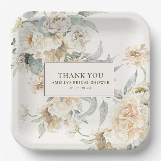 水彩真珠とプロセッコブライダルシャワー ペーパープレート (正面)