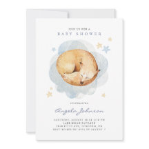 水彩眠るキツネ男の子の赤ちゃんシャワー