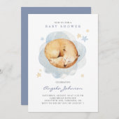 水彩眠るキツネ男の子の赤ちゃんシャワー 招待状 (正面/裏面)