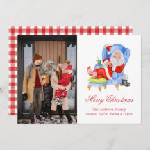 水彩眠るサンタギンガムクリスマスフォト