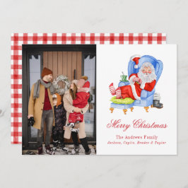 水彩眠るサンタギンガムクリスマスフォト シーズンカード