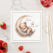 水彩眠るベージュブラウンベアの月 スタンダードランチョンナプキン (インサイチュ)