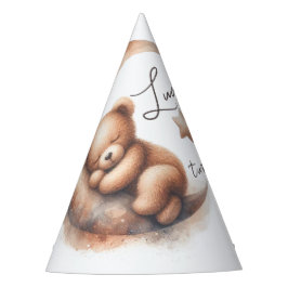 水彩眠るベージュブラウンベアの月 パーティーハット