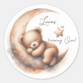 水彩眠るベージュブラウンベアの月 ラウンドシール (正面)