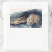 水彩眠る獅子 長方形シール (バッグ)