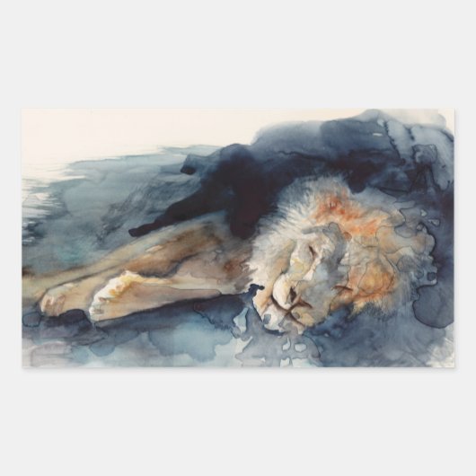 水彩眠る獅子 長方形シール (正面)