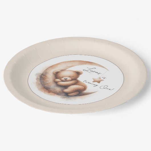 水彩眠る茶色のクマの月 ペーパープレート (アングル)