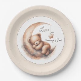 水彩眠る茶色のクマの月 ペーパープレート