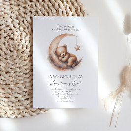 水彩眠る茶色のクマの月 招待状